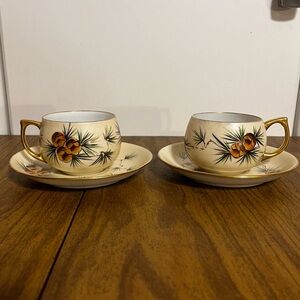 Two Sets Vintage C. Durflinger Hand Painted Cup and Saucer